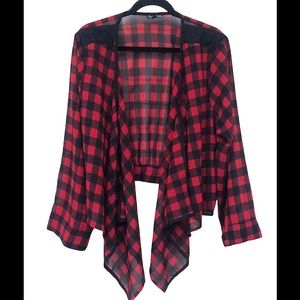 Buffalo plaid crop draped zipper jacket cover top 3X